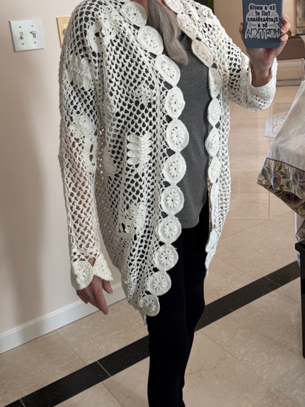 Boho Crochet Open-Front White Cardigan NEW